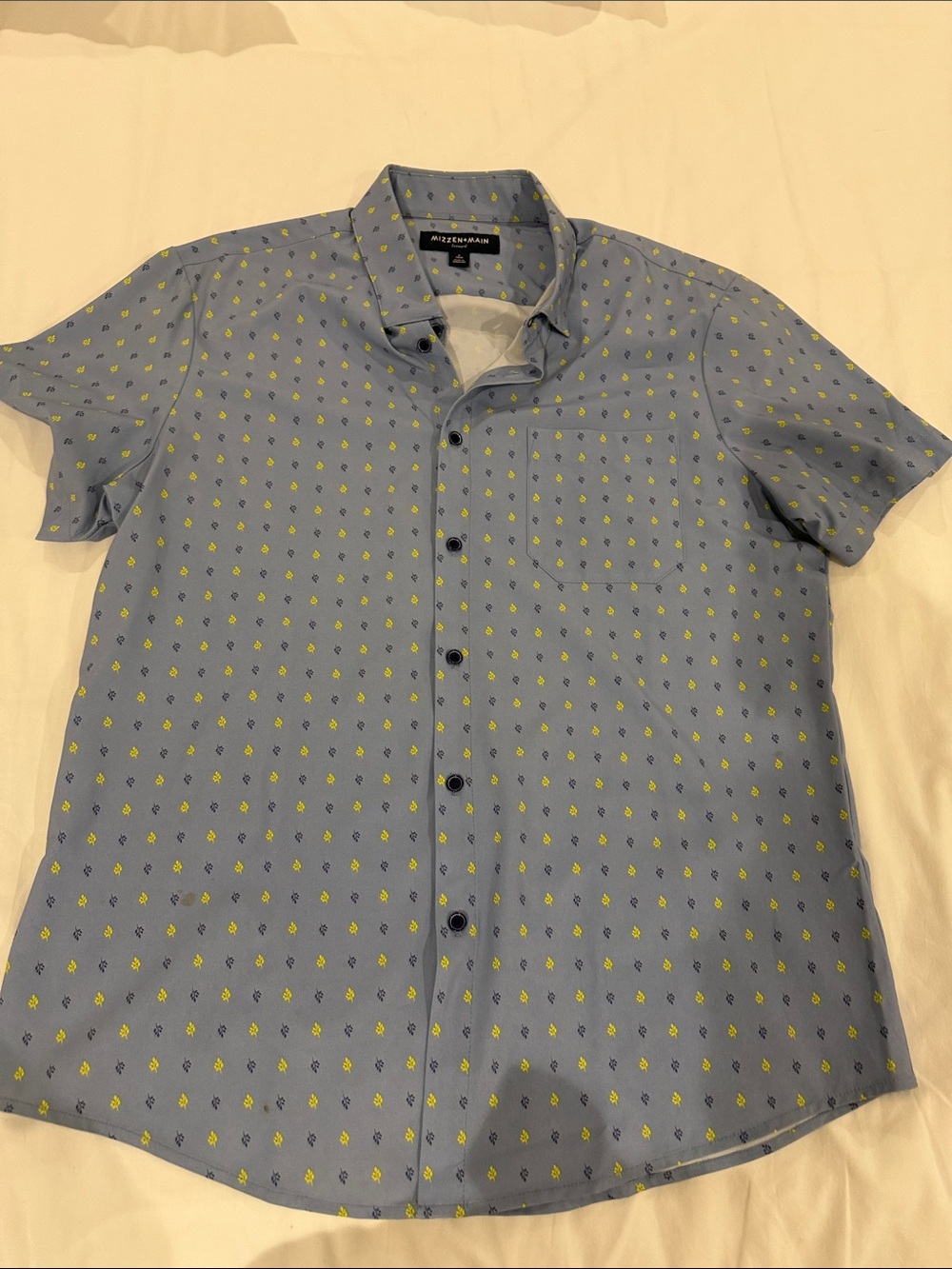 Mizzen & Main Light Blue Short-Sleeve Printed Button-Down Shirt